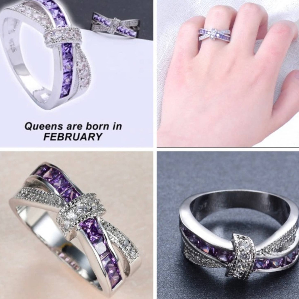 NEW S925 Amethyst Crossover Ring - Picture 1 of 6